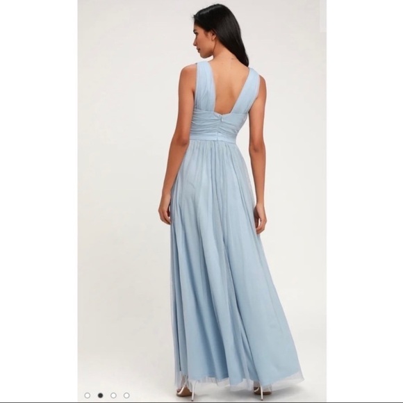 Lulu’s Blue Mesh Maxi Dress tulle size S - Picture 2 of 14